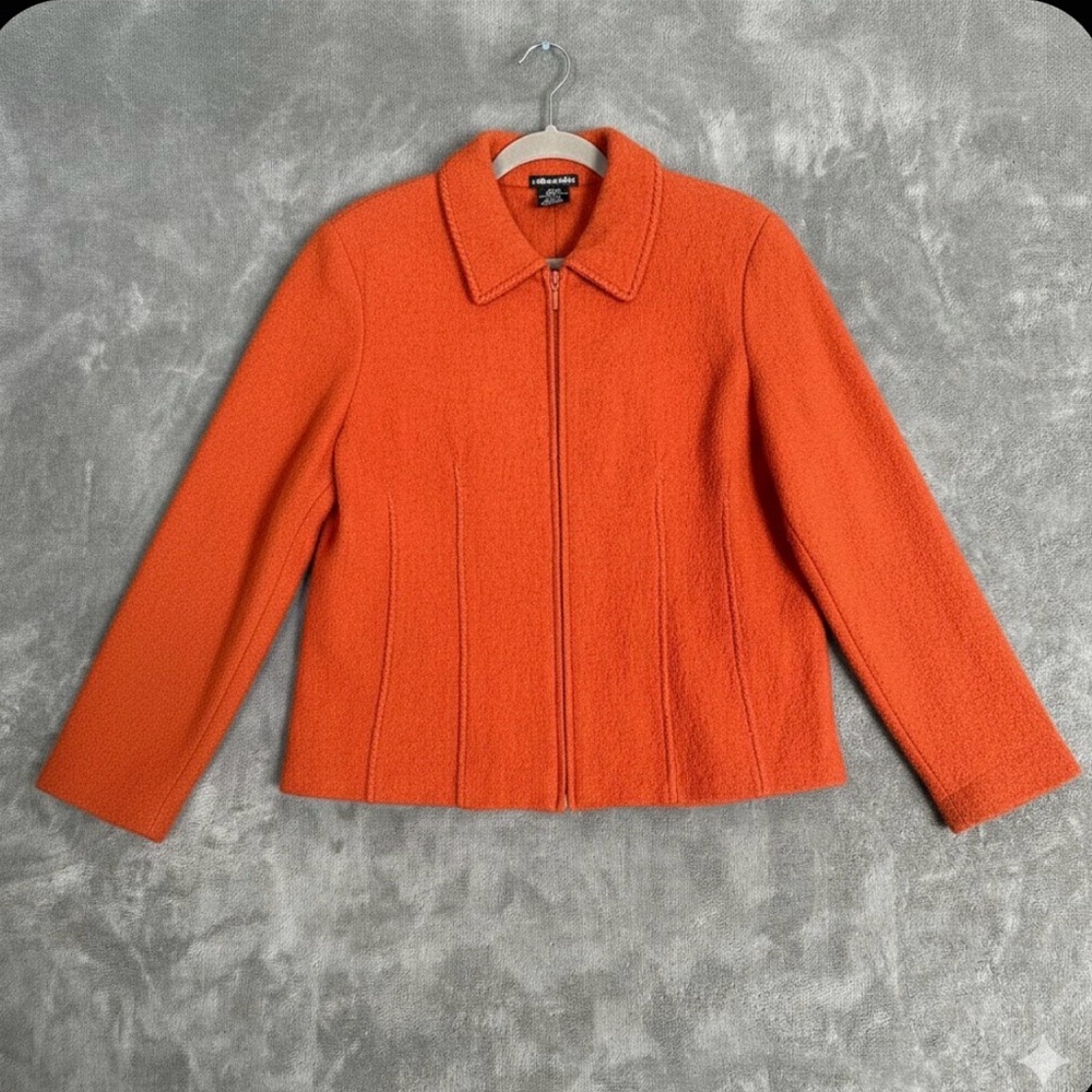100% Wool Pumpkin Rust Brown Full Zip Cardigan Jacket Size XL